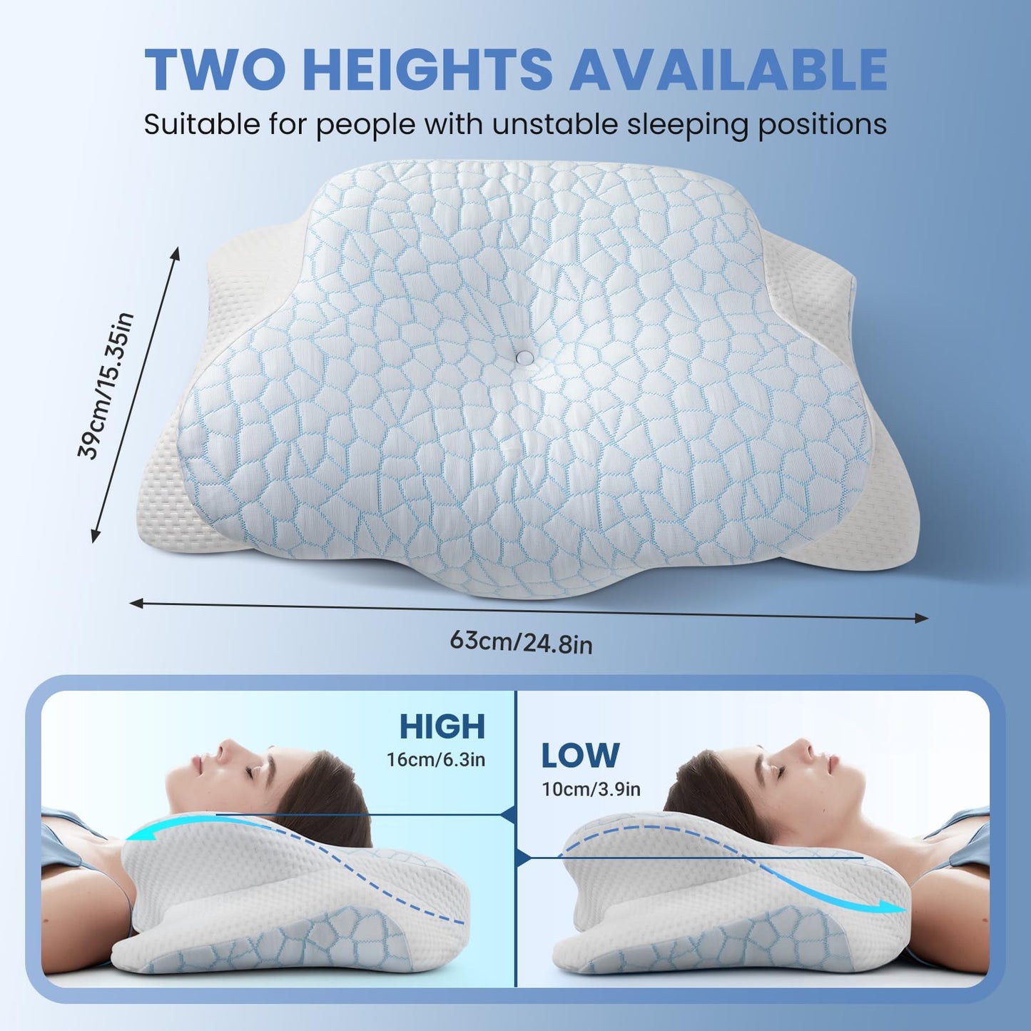 Cervical Neck Pillow for Neck and Shoulder, Odorless Memory Foam Pillow with Soft Silk Cover, Ergonomic Orthopedic Neck Support Pillow for Side, Back & Stomach Sleepers - White