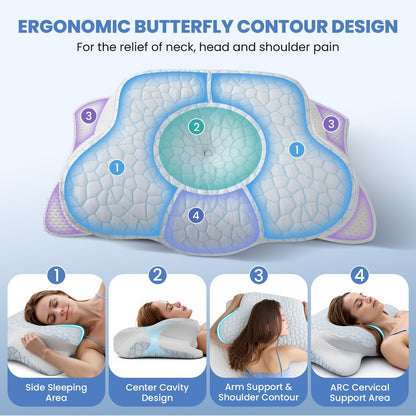 Cervical Neck Pillow for Neck and Shoulder, Odorless Memory Foam Pillow with Soft Silk Cover, Ergonomic Orthopedic Neck Support Pillow for Side, Back & Stomach Sleepers - White